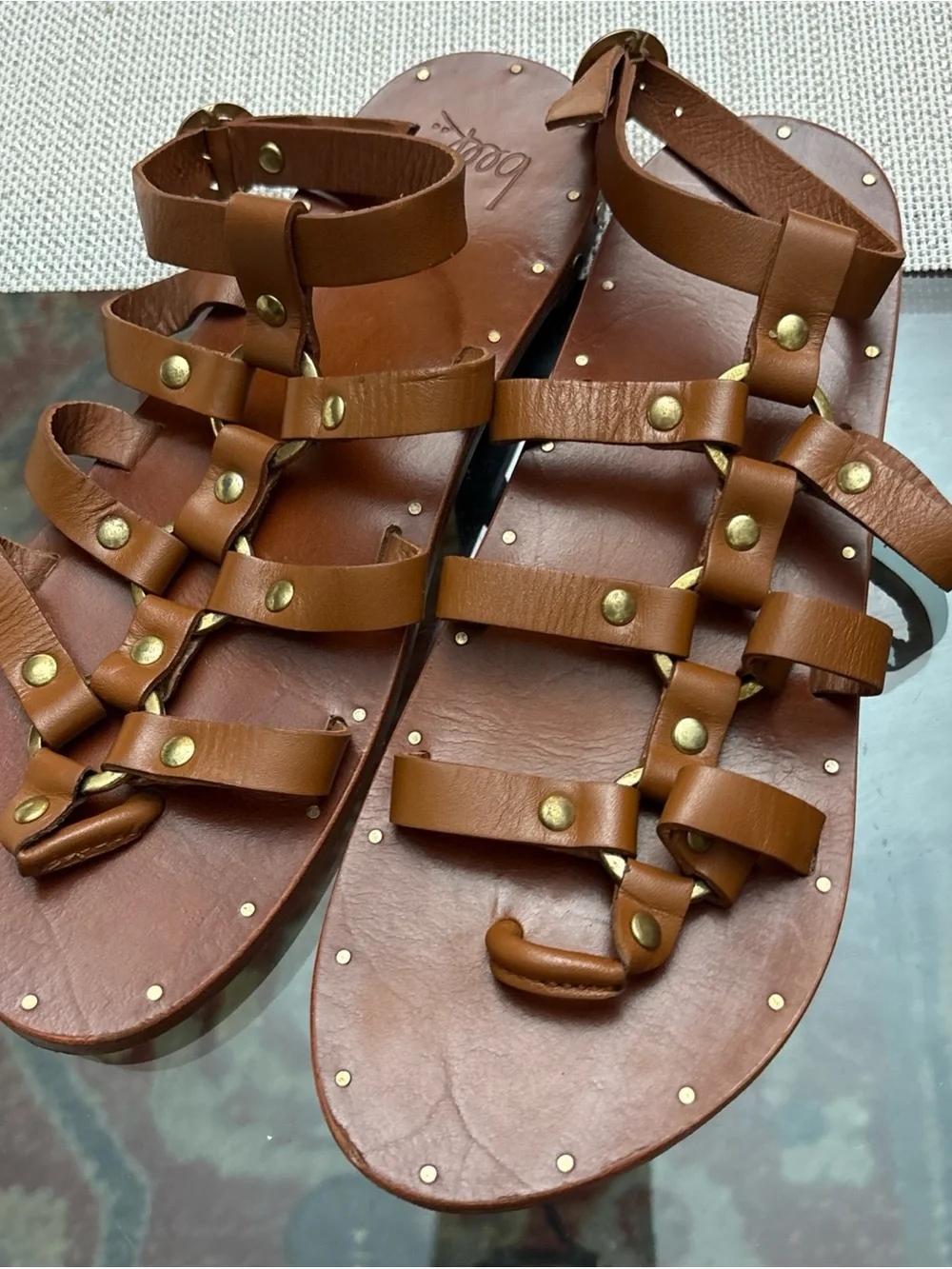 beek Crane stud  Leather Gladiator Sandals in Tan, size 8, handmade. - Picture 6 of 16